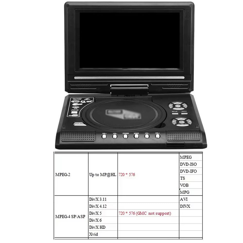 7.8Inch 16:9 Widescreen DVD Player 270° Rotatable LCD Screen Home Car TV DVD Player Portable VCD MP3 Viewer with Game Function