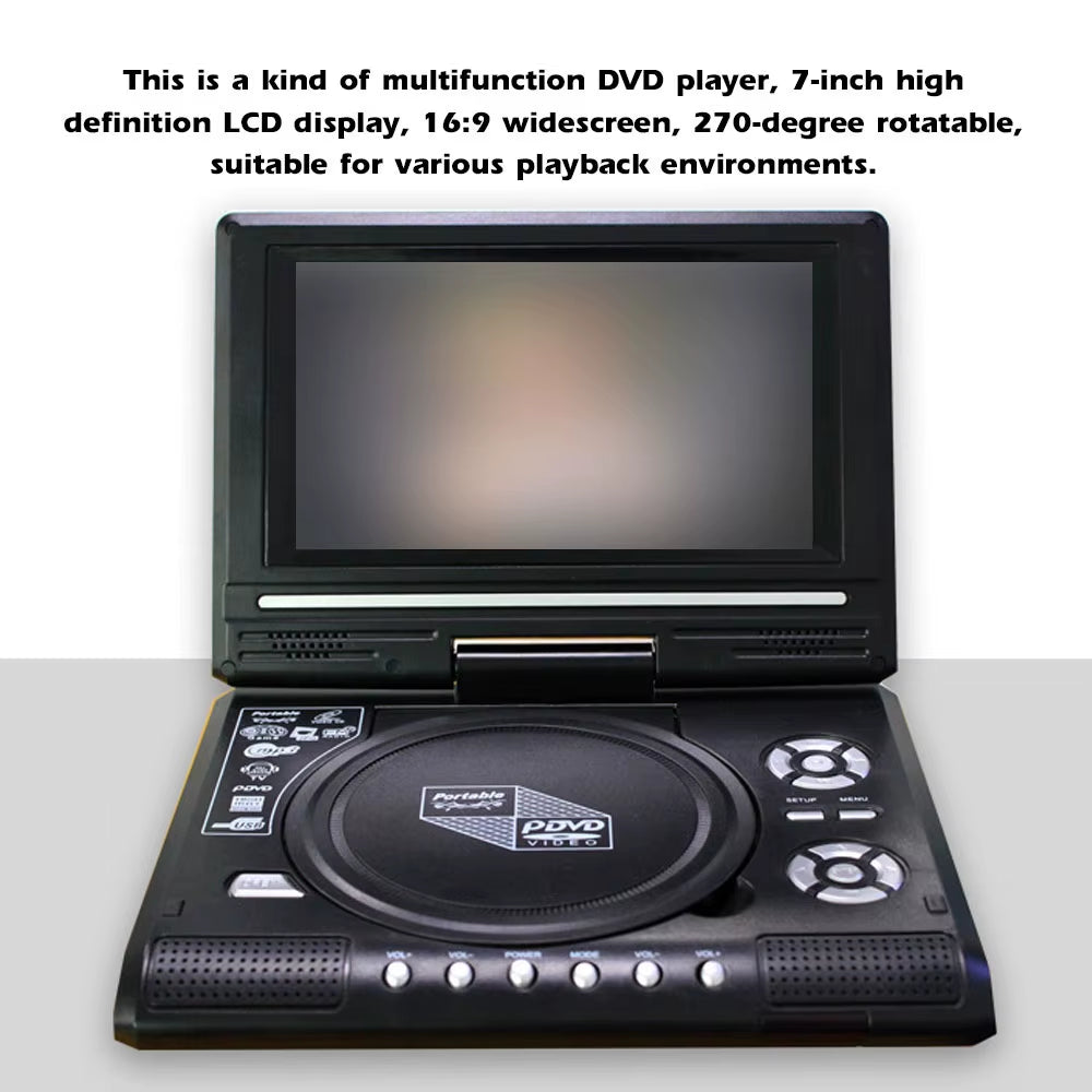 7.8Inch 16:9 Widescreen DVD Player 270° Rotatable LCD Screen Home Car TV DVD Player Portable VCD MP3 Viewer with Game Function